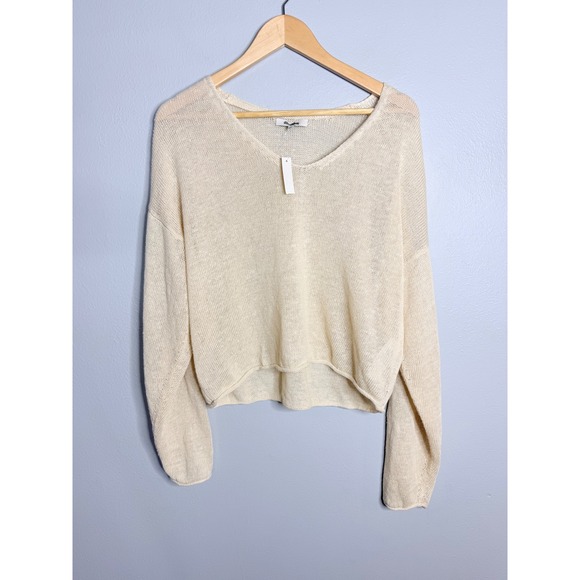 Madewell Linen V-Neck Sweater Small Beach Sand NWT - Picture 4 of 10